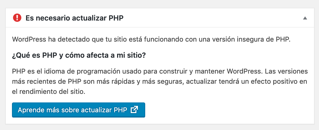 actualizar php wordpress