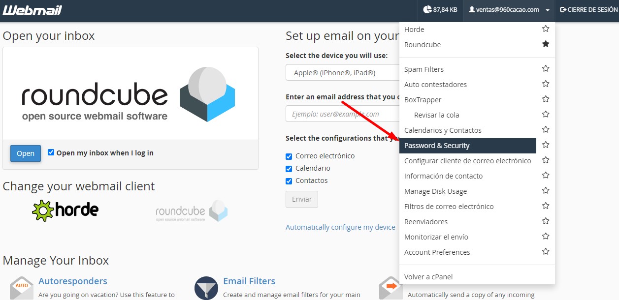 cambiar contraseña correo webmail