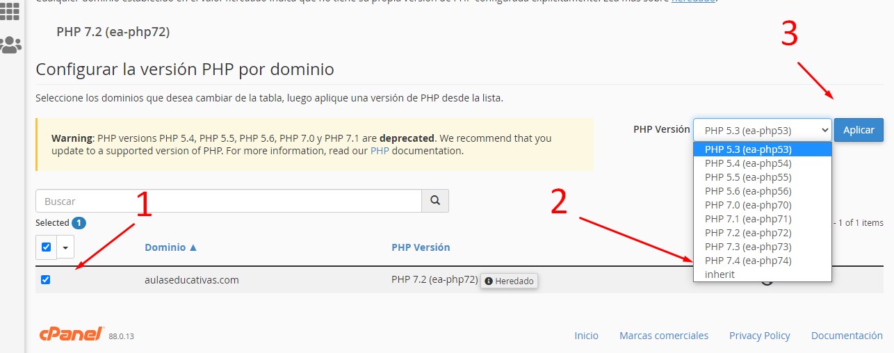 cambiar version php