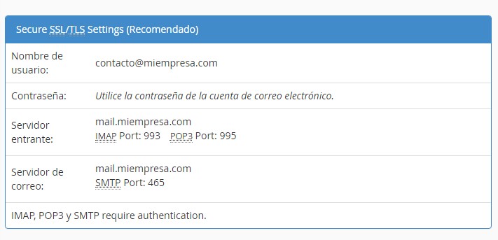 configuracion correo cpanel smt imap