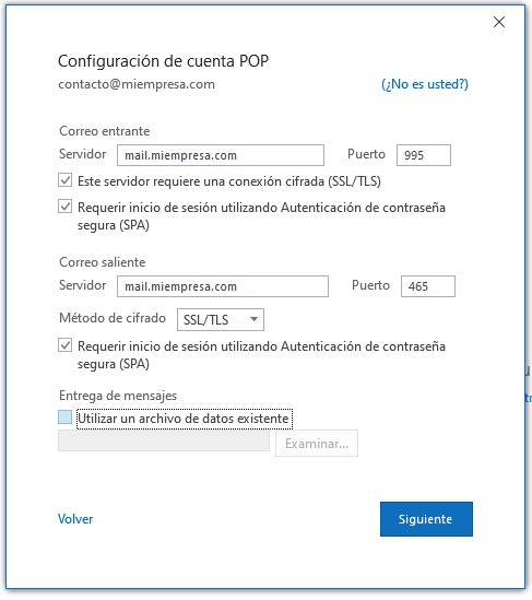 configurar pop outlook