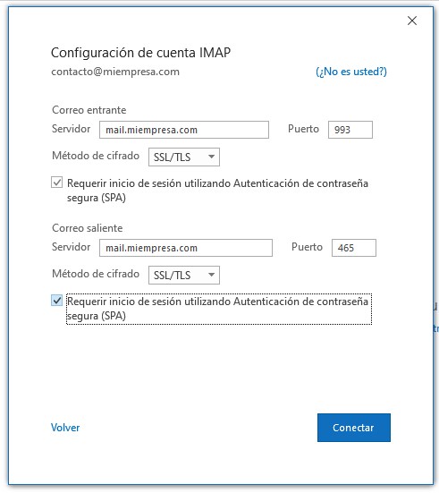 configurando imap en outlook