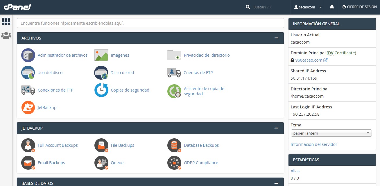 vista general cpanel