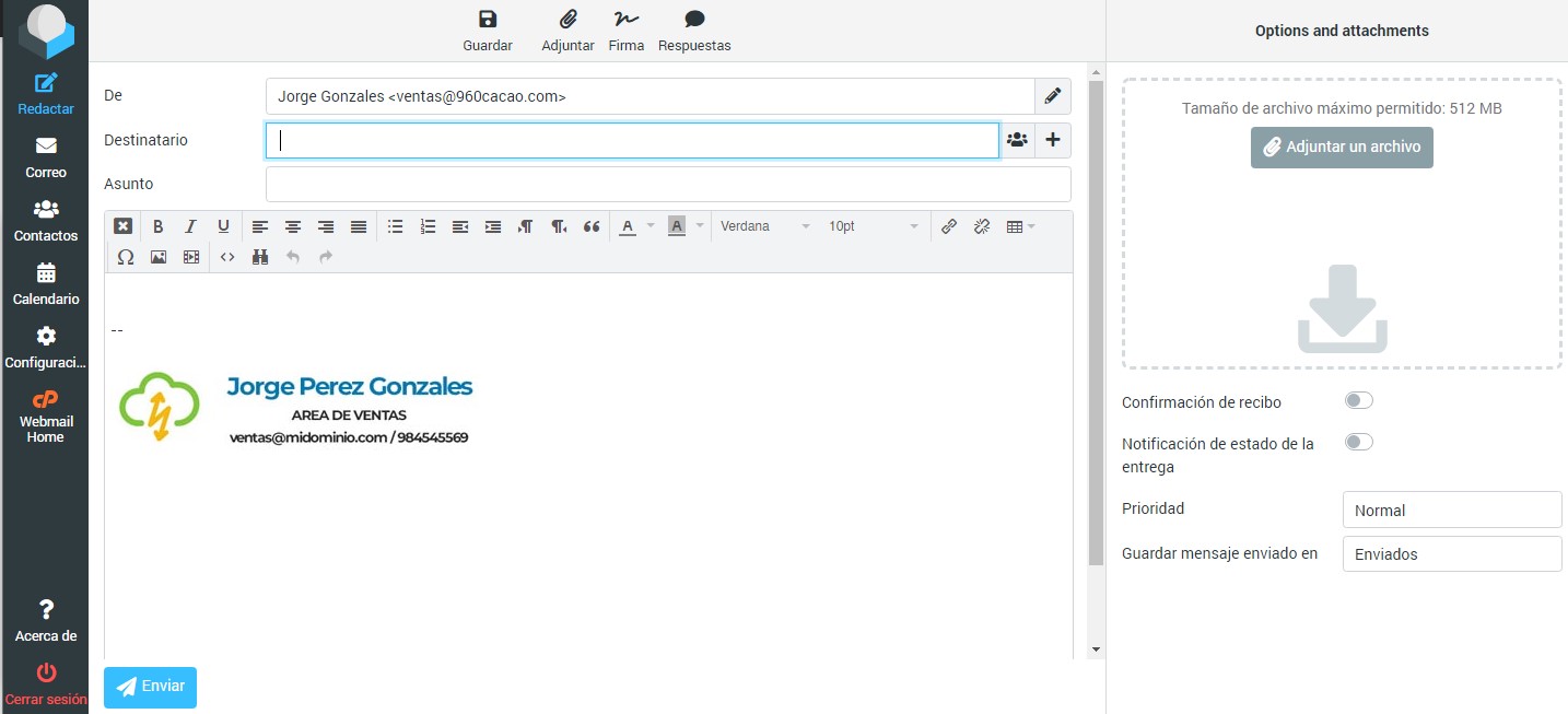 redactar correo electronico webmail roundcube
