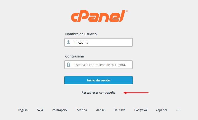 restablecer contraseña cpanel