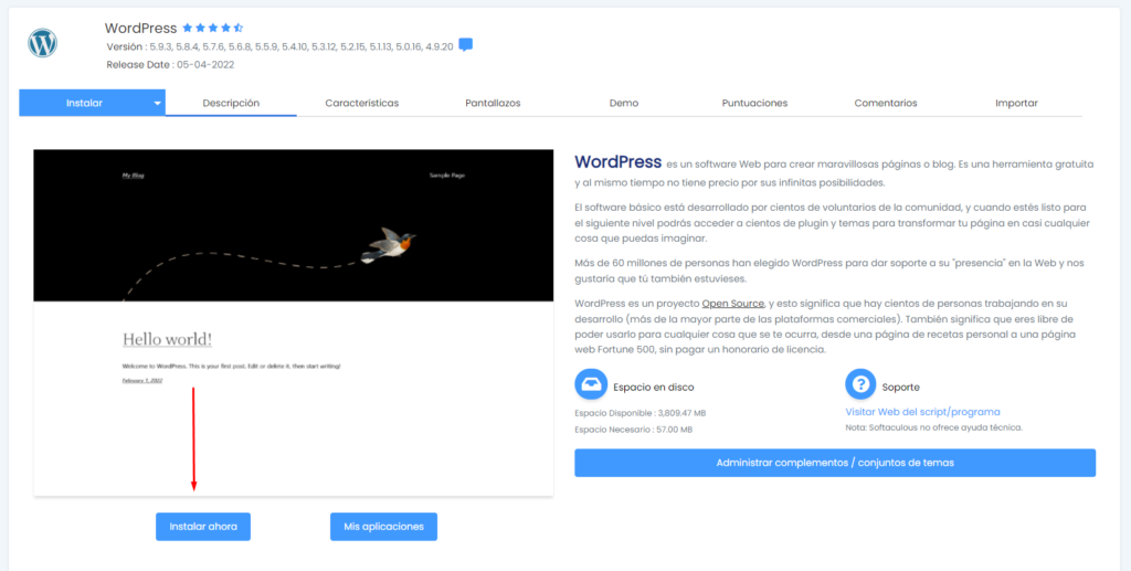 instalacion wordpress